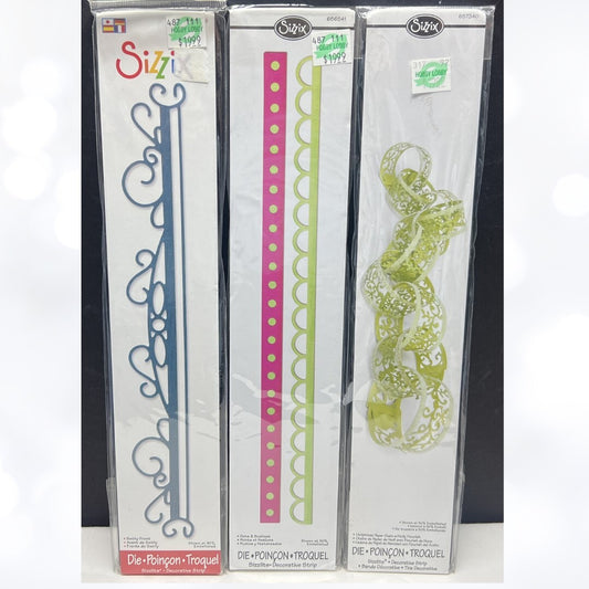 Sizzix CHRISTMAS PAPER CHAIN Swirly Front Dots & Scallops Decorative Strips Dies