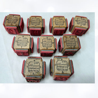 Diffusion GEOMETRIC ALPHABET Numbers Mixed Media Letters Cube Rubber Stamps