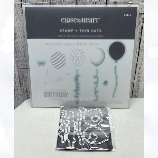 Close To My Heart STARS & SPARKLERS Birthday Balloons Rubber Stamps Dies