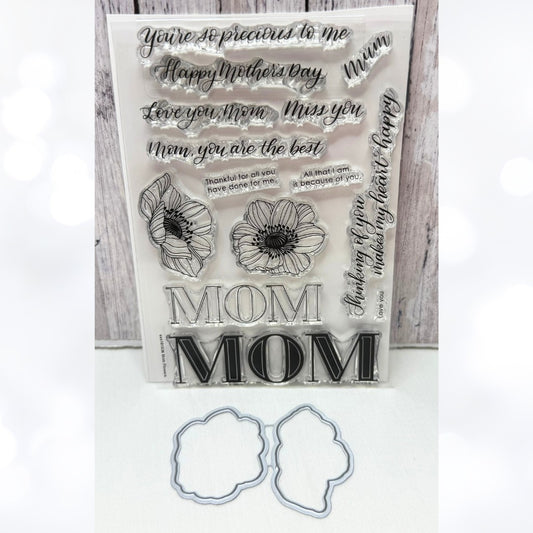 Simon Says Stamp MOM FLOWERS Mother's Day Greetings Rubber Stamps Dies