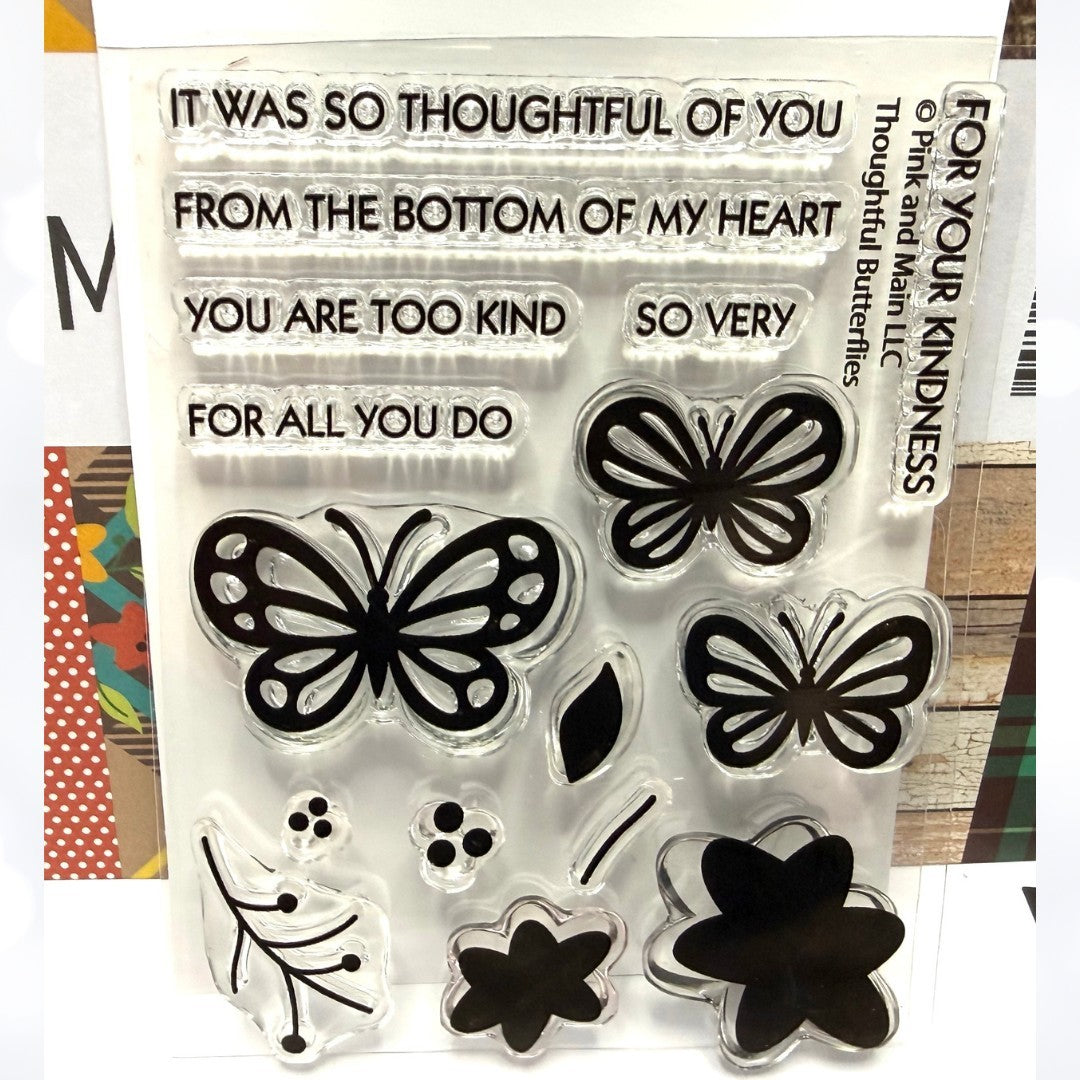 Pink & Main THOUGHTFUL BUTTERFLIES Butterfly Rubber Stamps Dies Paper Kit
