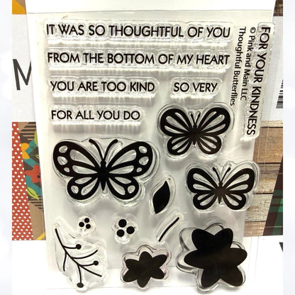 Pink & Main THOUGHTFUL BUTTERFLIES Butterfly Rubber Stamps Dies Paper Kit
