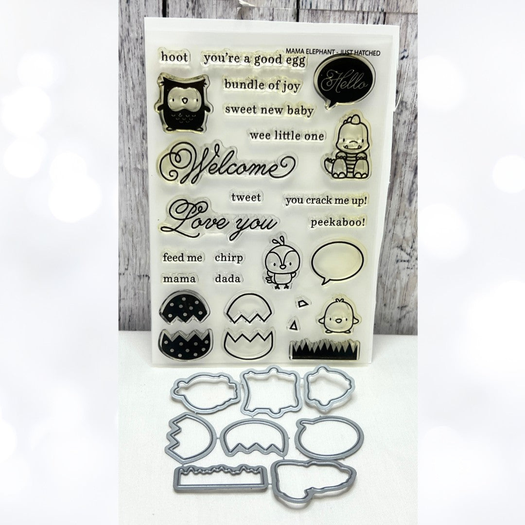 Mama Elephant JUST HATCHED Baby Easter Eggs Dragon Owl Rubber Stamps Dies Rare