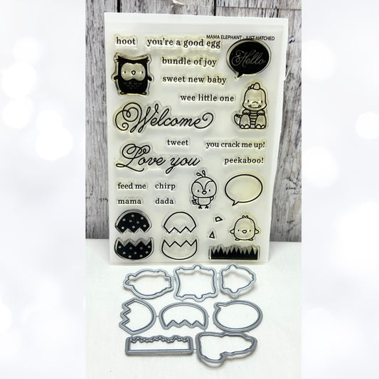 Mama Elephant JUST HATCHED Baby Easter Eggs Dragon Owl Rubber Stamps Dies Rare