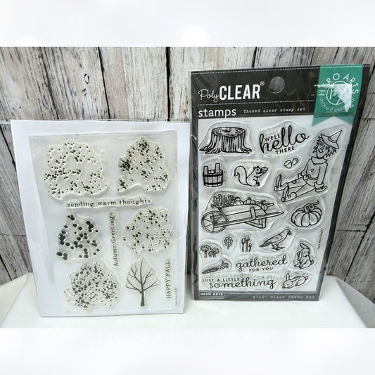 Hero Arts WHEELBARROW FRIENDS Autumn Trees Fall Rubber Stamps