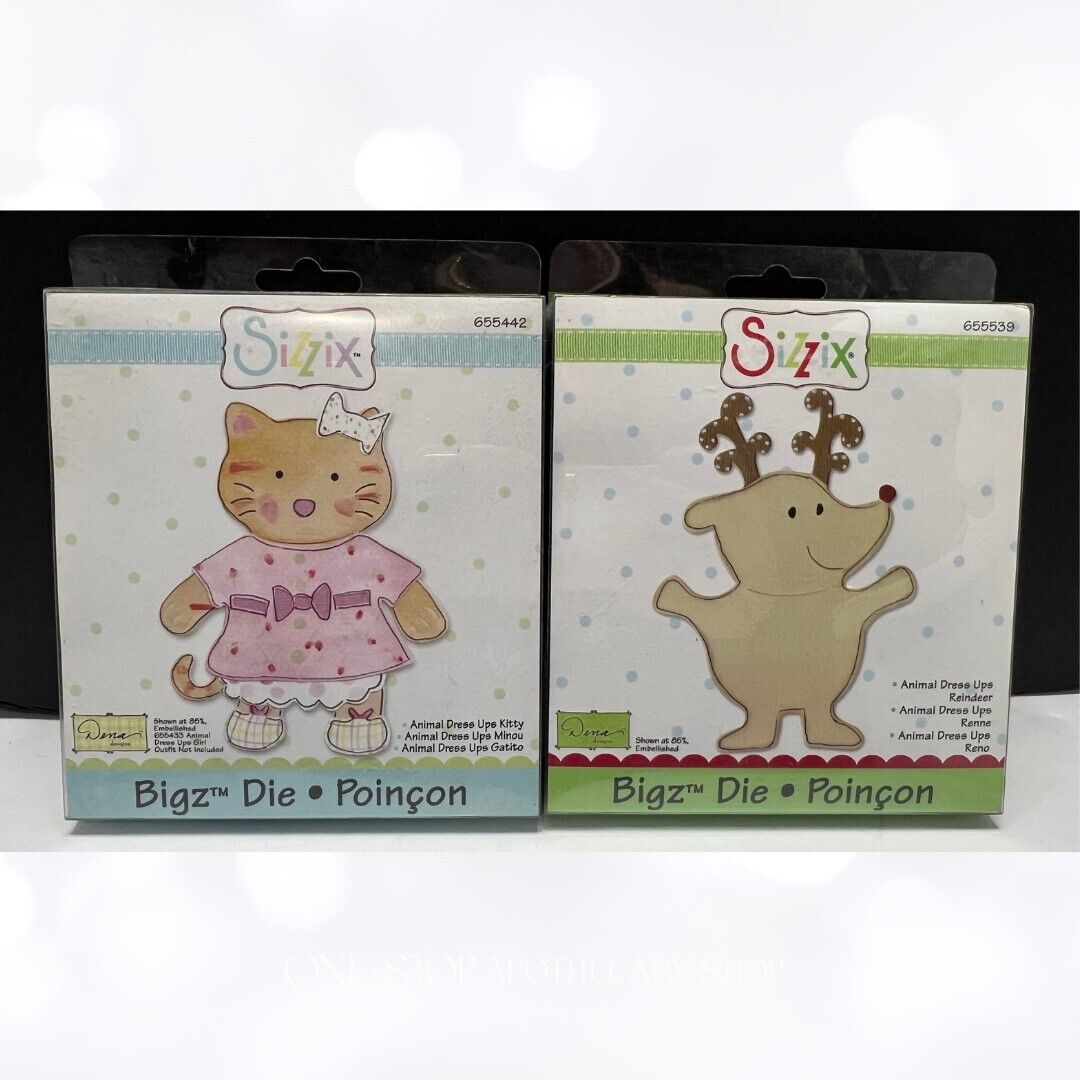 Sizzix ANIMAL DRESS UP Reindeer Kitty Cat Christmas Bigz Dies Lot of 2