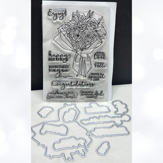 Waffle Flowers WRAPPED BOUQUET Flowers Floral Rubber Stamps Dies