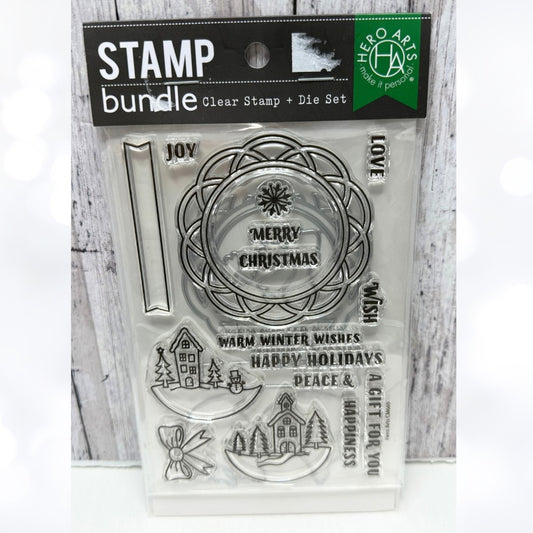 Hero Arts WINTER WISHES Ornament Snowglobe Christmas Rubber Stamps Dies
