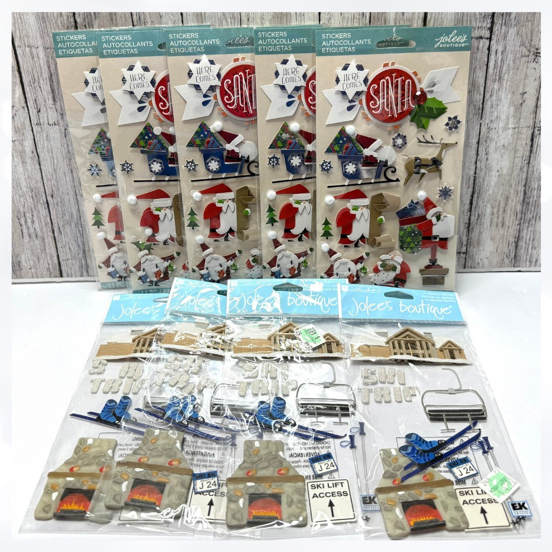 Jolee's Boutique CHRISTMAS Holiday Santa Skiing Ski Trip Crafting Stickers Lot
