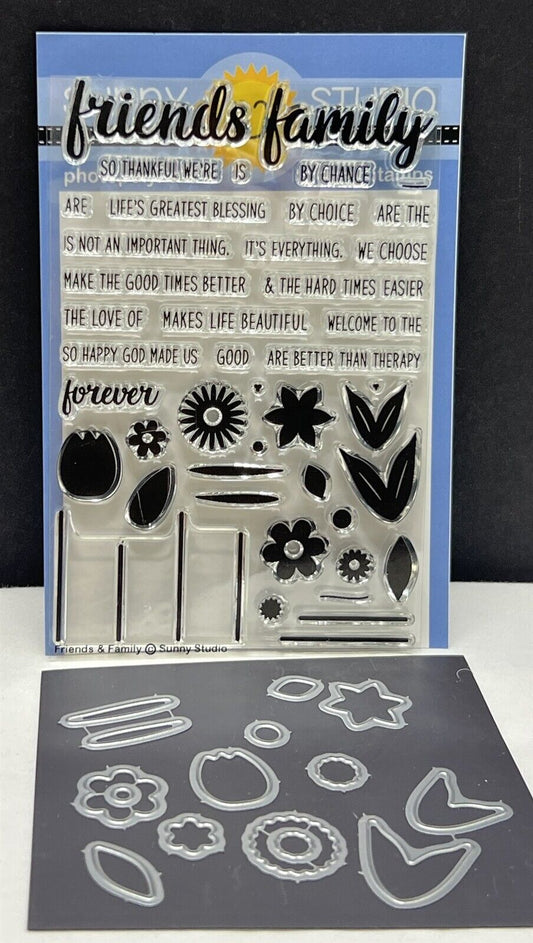 Sunny Studio FRIENDS & FAMILY Flowers Floral Rubber Stamps Dies