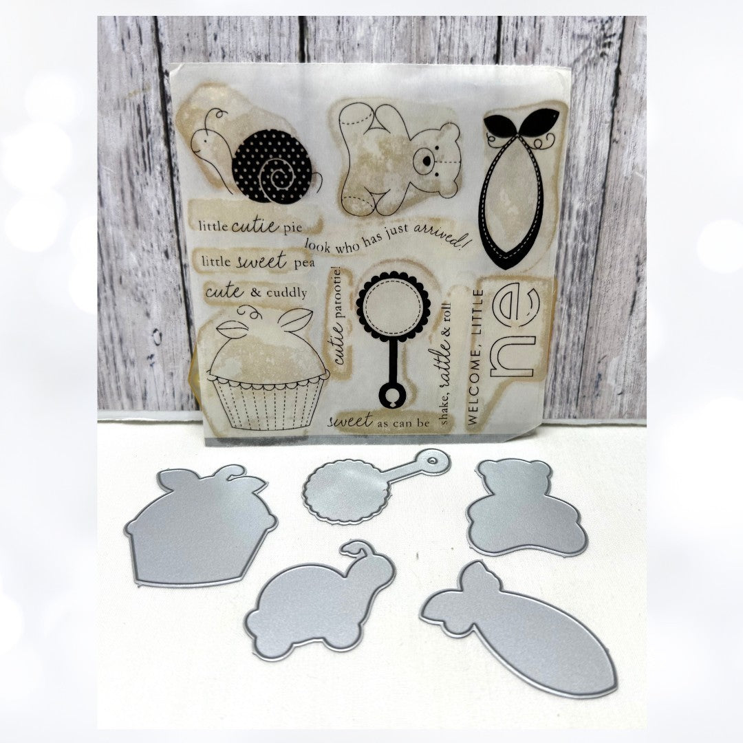 Papertrey Ink BABY BUTTON BITS Girl Boy Shower Rubber Stamps Dies