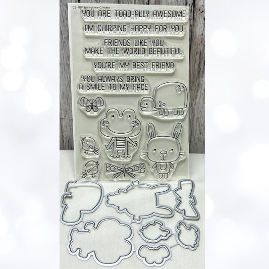 My Favorite Things SPRINGTIME CRITTERS Rabbit Turtle Frog Rubber Stamps Dies