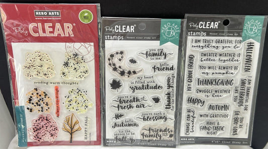 Hero Arts AUTUMN Fall Trees Sentiments Greetings Messages Rubber Stamps Lot of 3