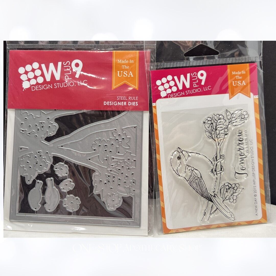 WPLUS9 W Plus 9 A NEW DAY Bird & Branches Frame Rubber Stamps Dies