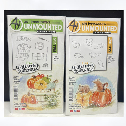 Art Impressions HARVEST Mini Mice Squirrels Watercolor Journals Rubber Stamps