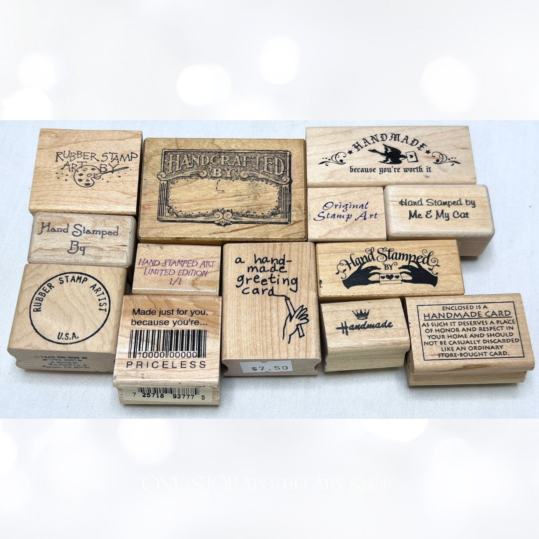 HANDMADE BY Created Stamped By Wood Rubber Stamps Lot of 13