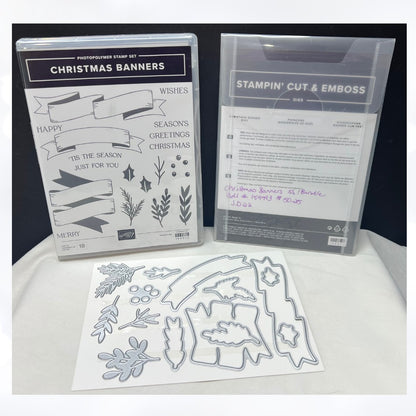 Stampin Up CHRISTMAS BANNERS Holiday Greetings Rubber Stamps Dies