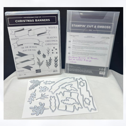 Stampin Up CHRISTMAS BANNERS Holiday Greetings Rubber Stamps Dies