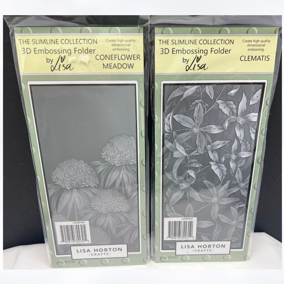 Lisa Horton CLEMATIS Coneflower Flowers 3D Slimline Embossing Folders Set of 2