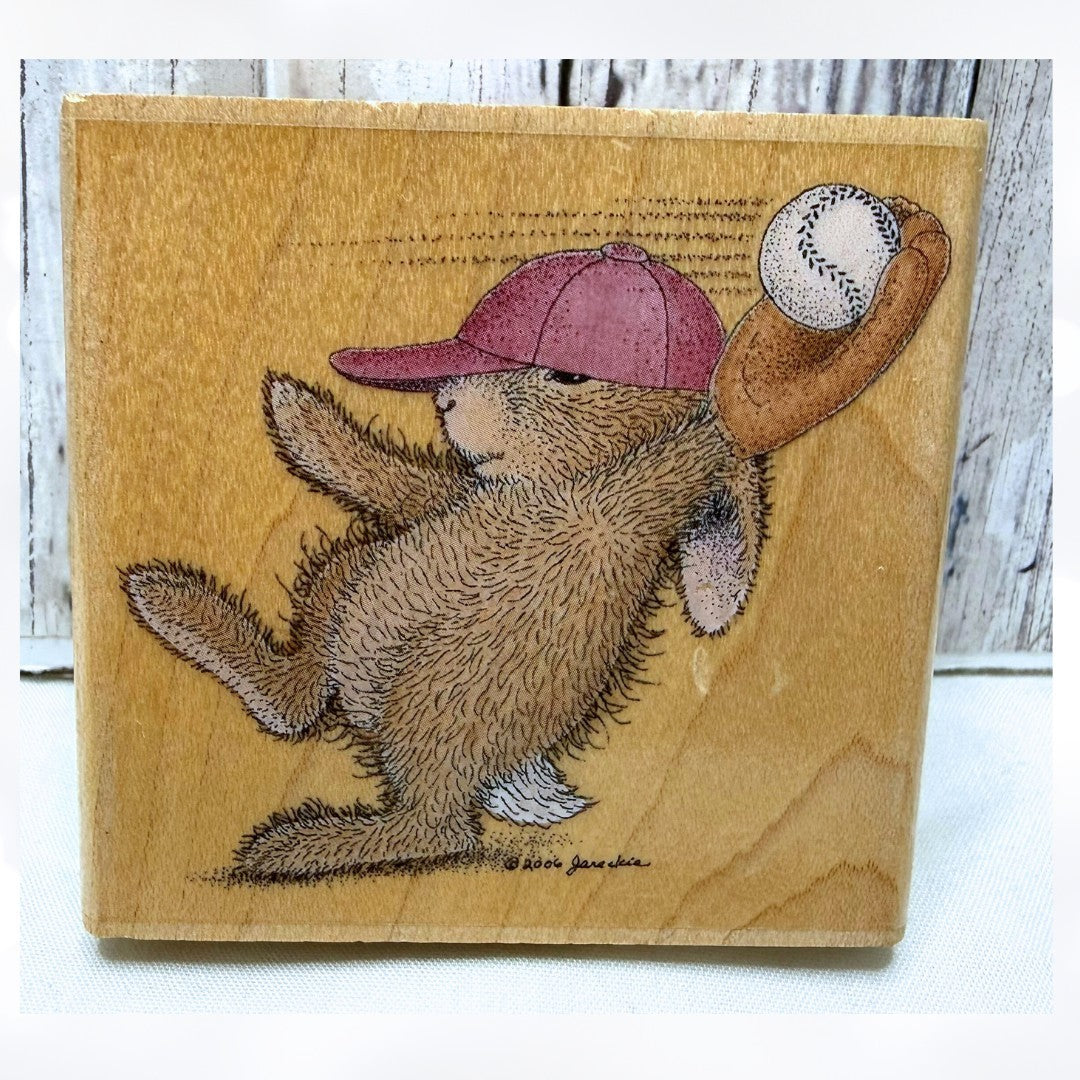 House Mouse GREAT CATCH Hoppers Baseball Bunny Rabbit Rubber Stamp