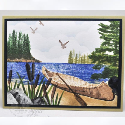 Kitchen Sink LAKE CANOE Fishing Fish Fathers Day Layering Rubber Stamps Lot of 3