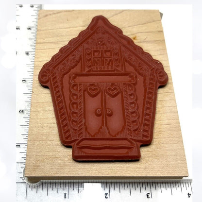 Holly Berry House GINGERBREAD HOUSE Christmas Cookie Rubber Stamp