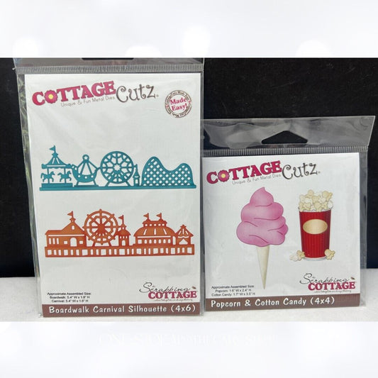 Cottage Cutz AMUSEMENT PARK Carnival Popcorn Cotton Candy Dies Lot of 2