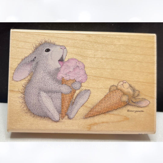 House Mouse YOU SNOOZE YOU LOSE Bunny Rabbit Ice Cream Rubber Stamp