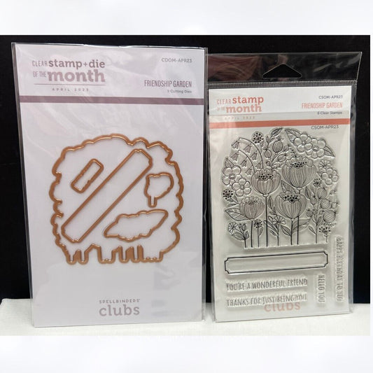 Spellbinders FRIENDSHIP GARDEN Flowers Clear Rubber Stamp & Die Month April 23