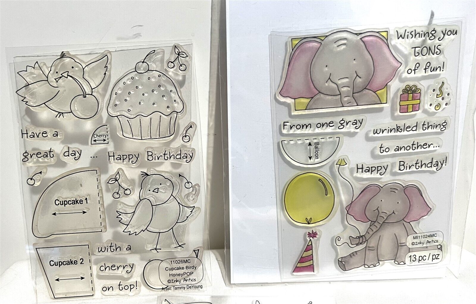 Inky Antics ELEPHANT Bird Monkey Zoo Animals Rubber Stamps Lot of 3