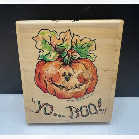 Stampassions YO BOO Shirley Wilson Halloween Pumpkin Rubber Stamp Rare