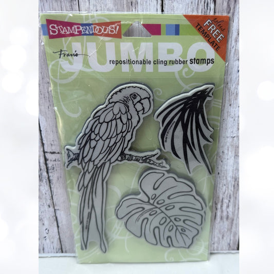 Stampendous JUMBO PARROT Bird Jungle Rubber Stamps 