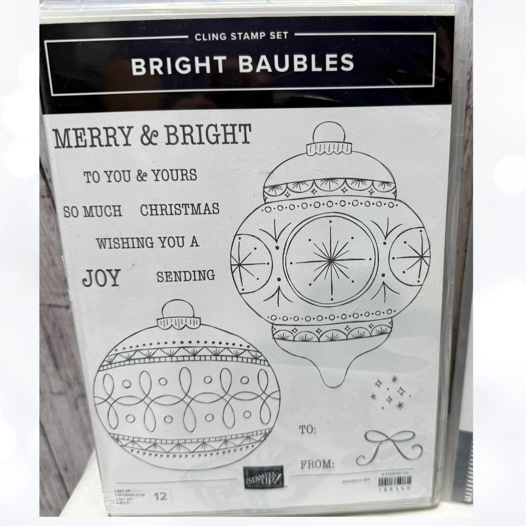 Stampin Up BRIGHT BAUBLES Christmas Ornaments Rubber Stamps Dies