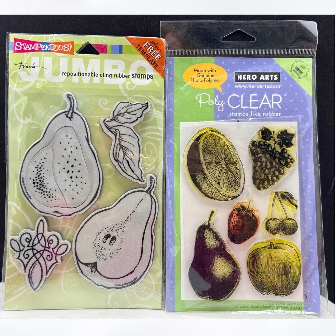 Stampendous Hero Arts JUMBO PEARS Engraved Fruits Rubber Stamps Lot of 2