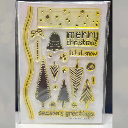 Lawn Fawn LET IT SNOW Christmas Trees Rubber Stamps Rare