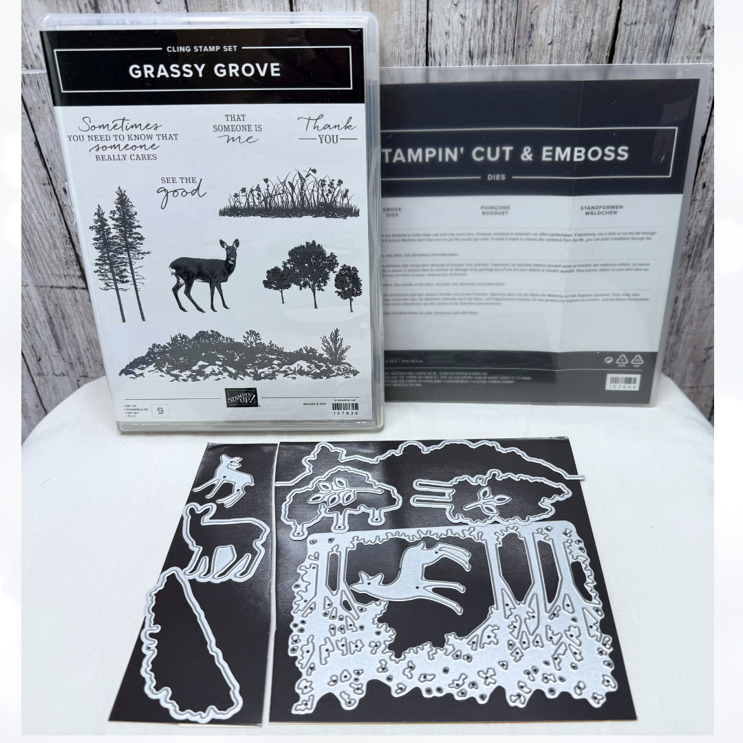 Stampin Up GRASSY GROVE Deer Landscape Nature Trees Rubber Stamps Dies