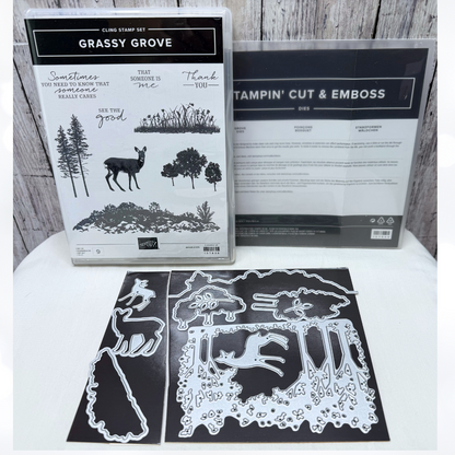 Stampin Up GRASSY GROVE Deer Landscape Nature Trees Rubber Stamps Dies