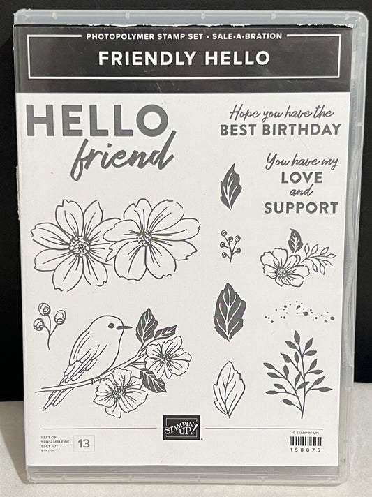 Stampin Up FRIENDLY HELLO Flower Bird Rubber Stamps Set