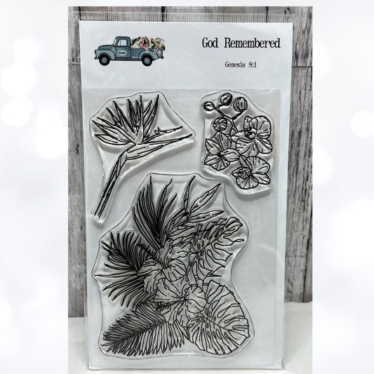 By the Well 4 GOD REMEMBERED Hibiscus Tropical Flowers Rubber Stamps