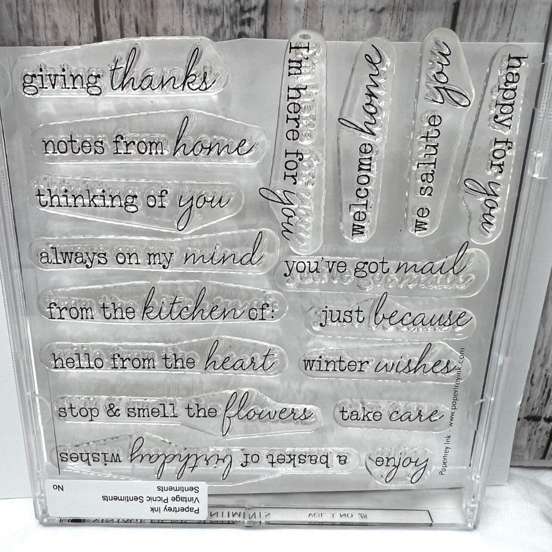 Papertrey Ink VINTAGE PICNIC Basket Sentiments Rubber Stamps Die