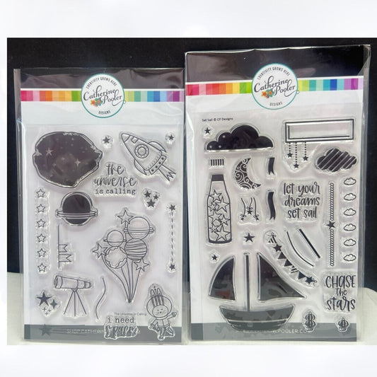 Catherine Pooler SET SAIL Space Rocket Boat Rubber Stamps AS IS**