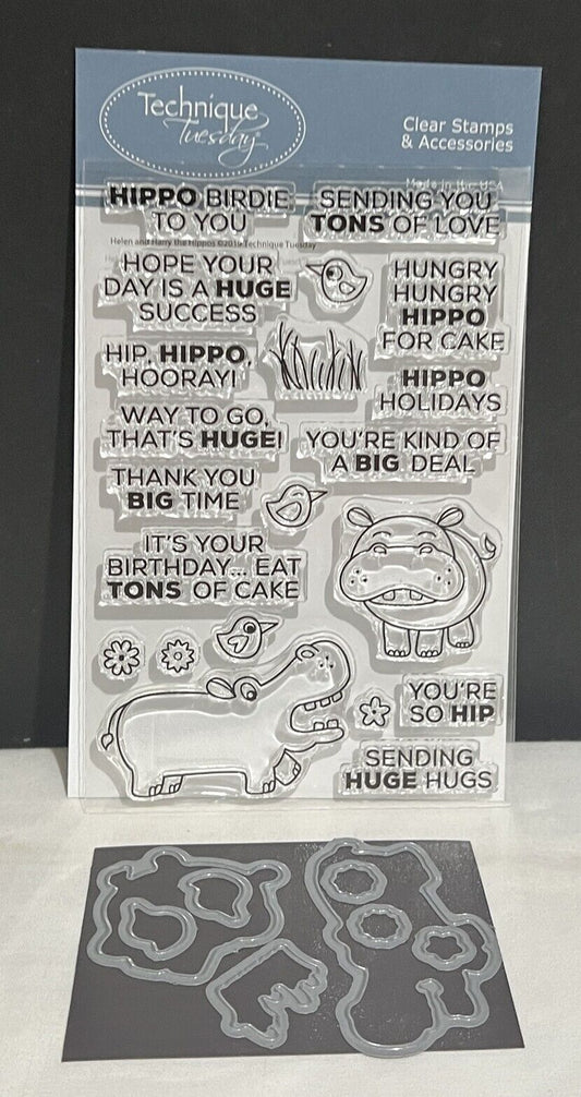 Technique Tuesday HELEN & HARRY THE HIPPOS Zoo Animals Funny Rubber Stamps Dies