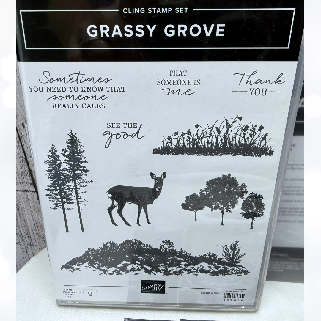 Stampin Up GRASSY GROVE Deer Landscape Nature Trees Rubber Stamps Dies