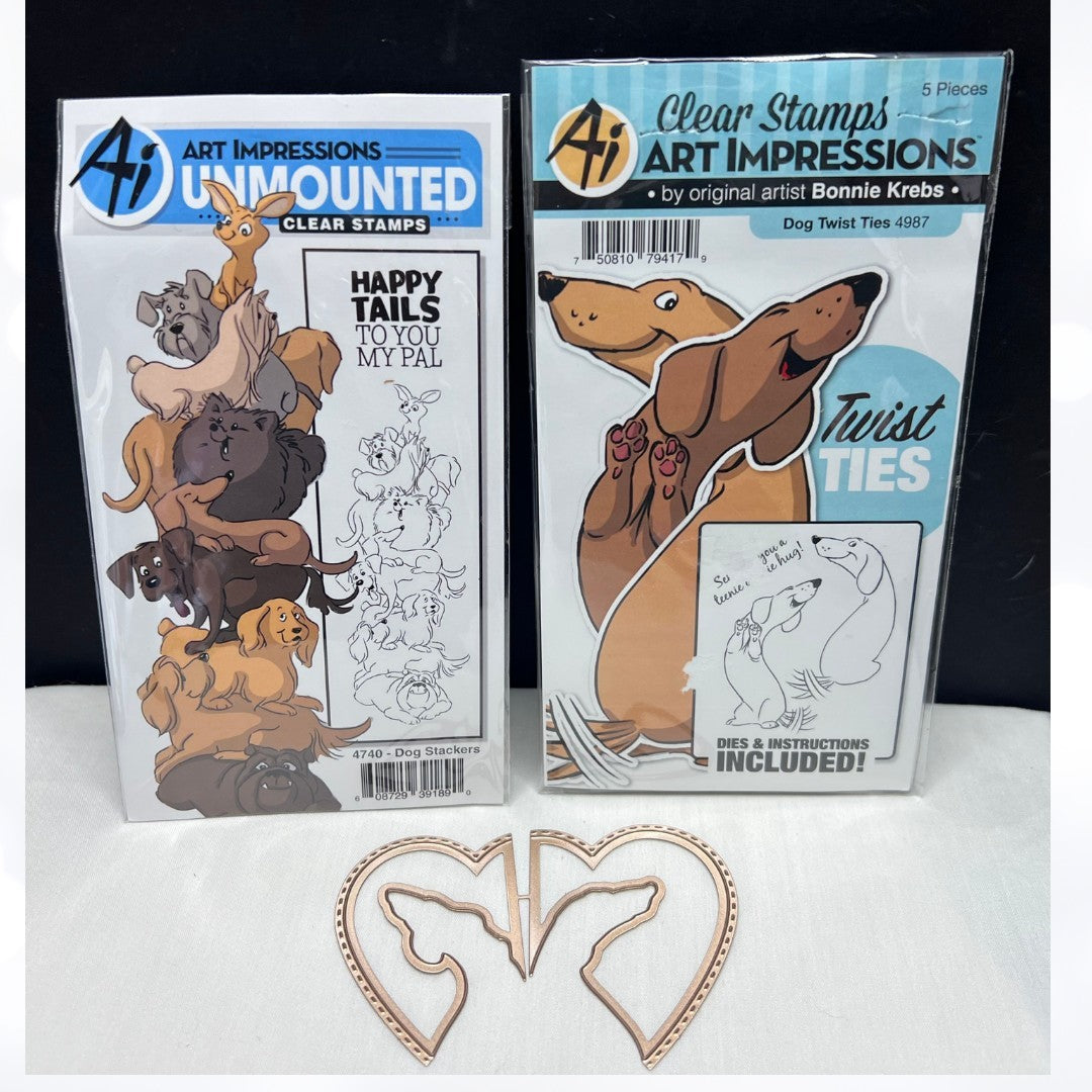 Art Impressions DOG TWIST TIES Stackers Rubber Stamps Lot of 2