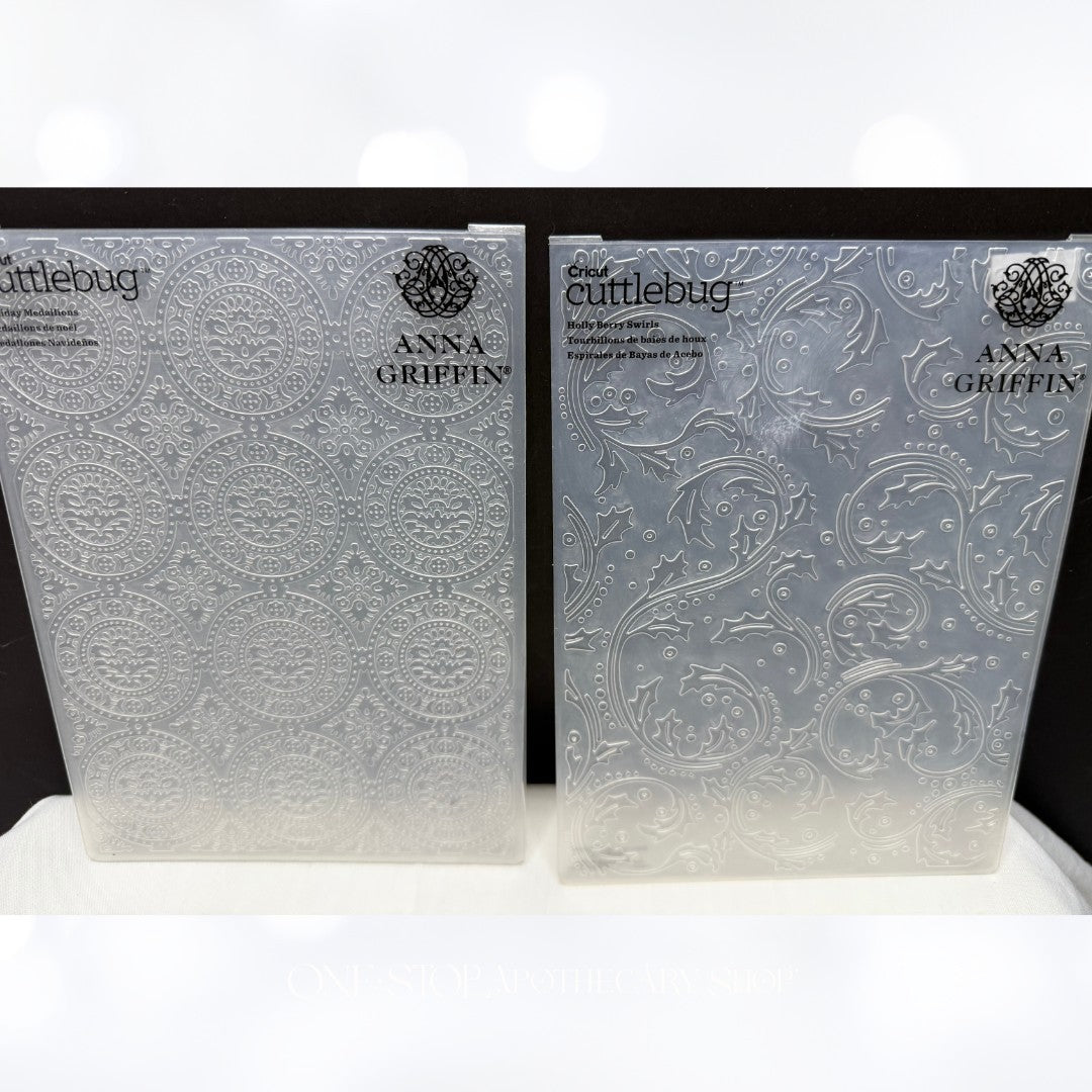 Anna Griffin CHRISTMAS Holly Noel Medallions 5x7 Embossing Folders Lot of 3