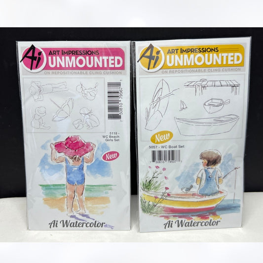 Art Impressions BEACH GIRLS Boat Watercolor Rubber Stamps