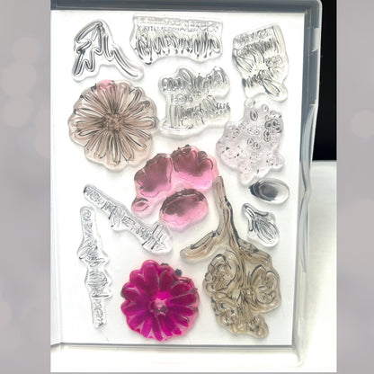 Stampin Up COLOR & CONTOUR Scalloped Flowers Rubber Stamps Dies
