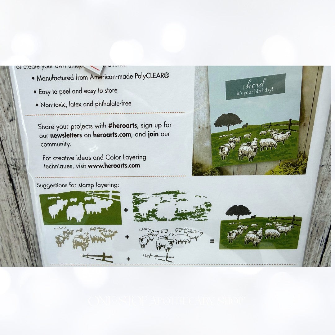 Hero Arts SHEEP HERD Heroscapes Farm Animals 6x8 Rubber Stamps