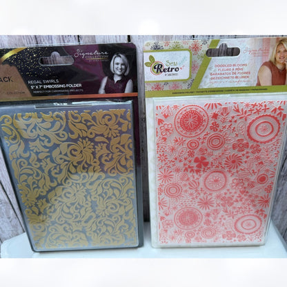 Crafters Companion Gemini Fans Swirls Blooms Embossing Folders 5x7 Lot of 5