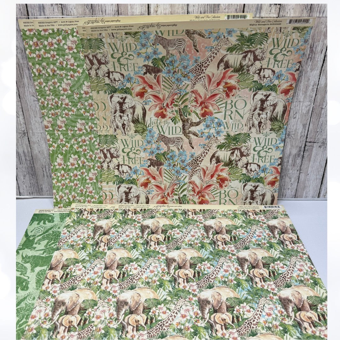 Graphic 45 WILD & FREE Safari Jungle 12x12 Papers Stickers Kit